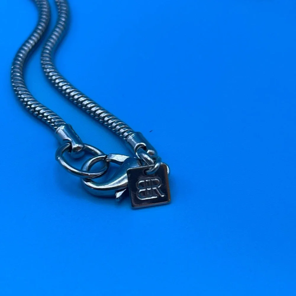 Banana‎ Republic Lariat Necklace Women Silver Tone Knot Pave Ball Snake Chain